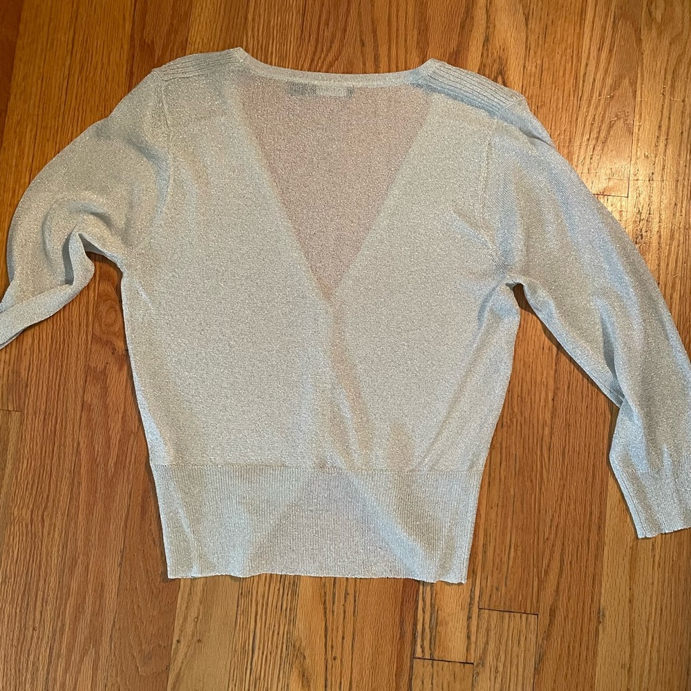 Shimmery silver light weight dressy button up top/layer. - Picture 5 of 6